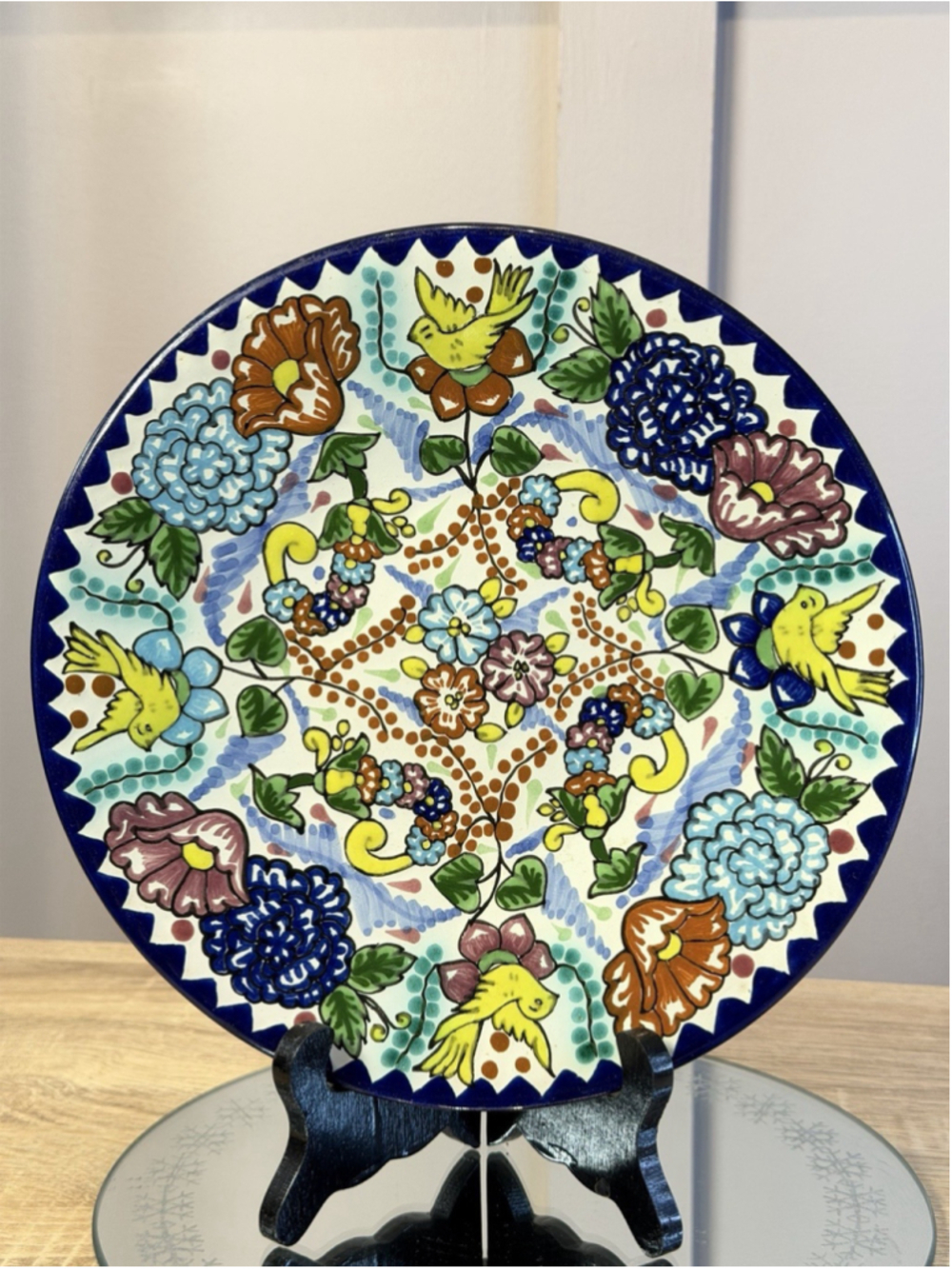 Vintage Talavera Hand Painted Pottery Plate Tlaxcala Mexico Crown 10”